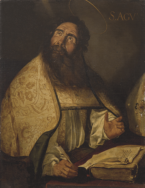 Sant'Agostino vescovo nel suo studio scrive opere
