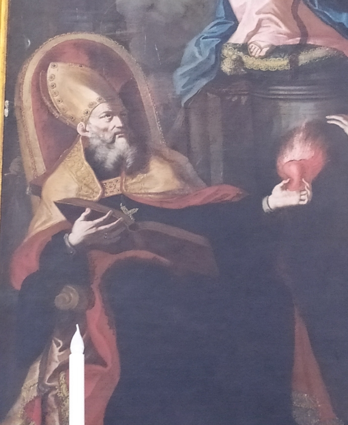 Particolare di sant'Agostino con il cuore fiammante in mano