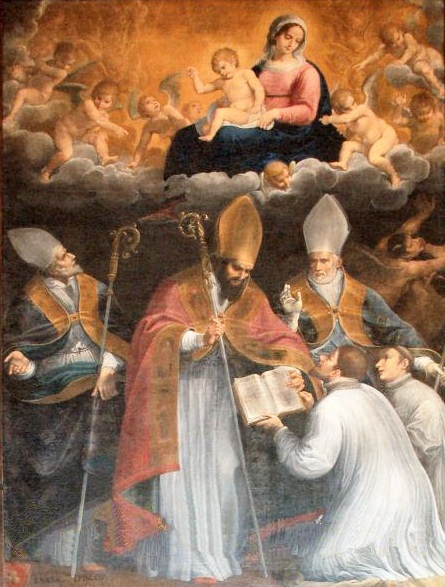 Agostino vescovo consegna la Regola, opera di Avanzino Nuccio a Gubbio