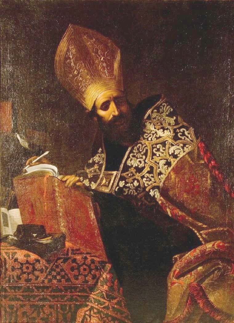 Sant'Agostino allo scrittoio scrive libri