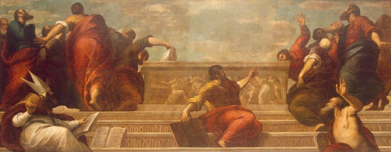 Apostoli alla Tomba della Vergine: particolare inferiore dell'opera di Jacopo palma il Giovane che si è salvata