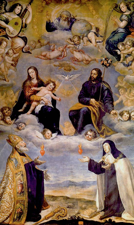 Agostino e santa Teresa offrono il proprio cuore alla Vergine