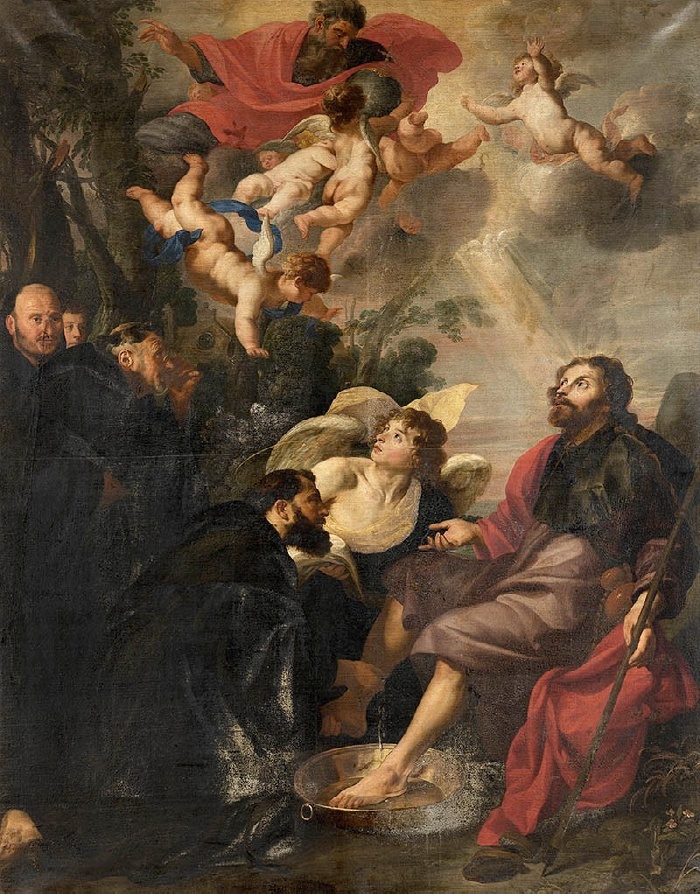 Agostino lava i piedi al Cristo pellegrino