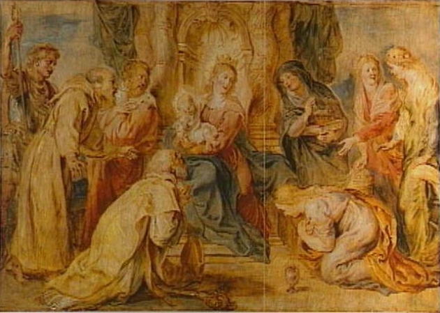 La Madonna con il Cristo Bambino adorata da numerosi santi