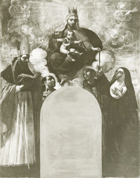Santa Monica riceve la cintura dalla Madonna con Bambino tra sant'Agostino, san Nicola da Tolentino e sant'Antonio da Padova