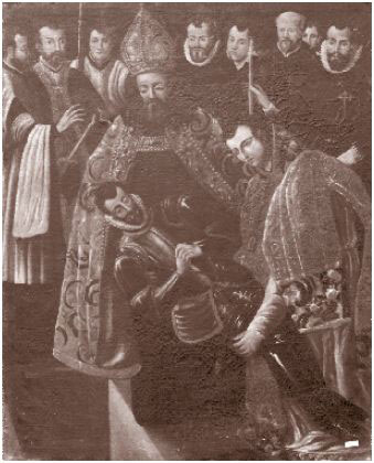 Sepoltura di un cavaliere con S. Agostino e S. Stefano