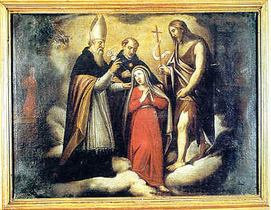 I Santi Agostino e Nicola da Tolentino guidano santa Rita verso il monastero