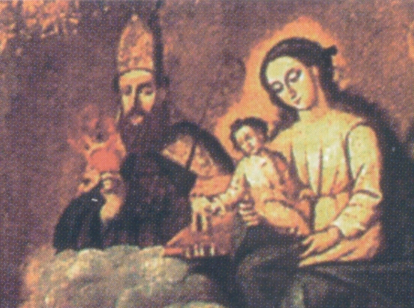 Particolare del Miracolo delle pernici e apparizione della Vergine con Agostino cardioforo