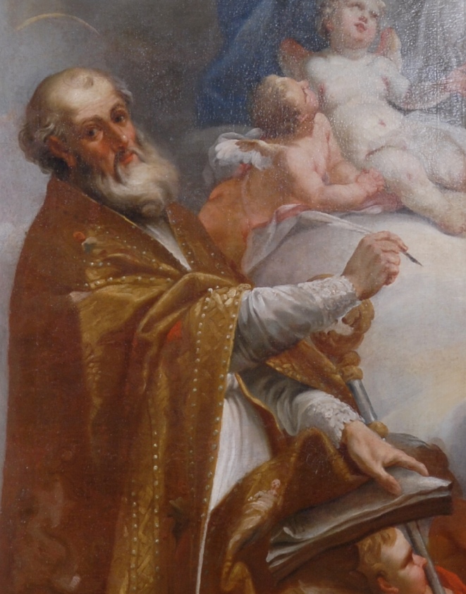 L'Immacolata adorata da Agostino e Tommaso d'Aquino: particolare di Agostino