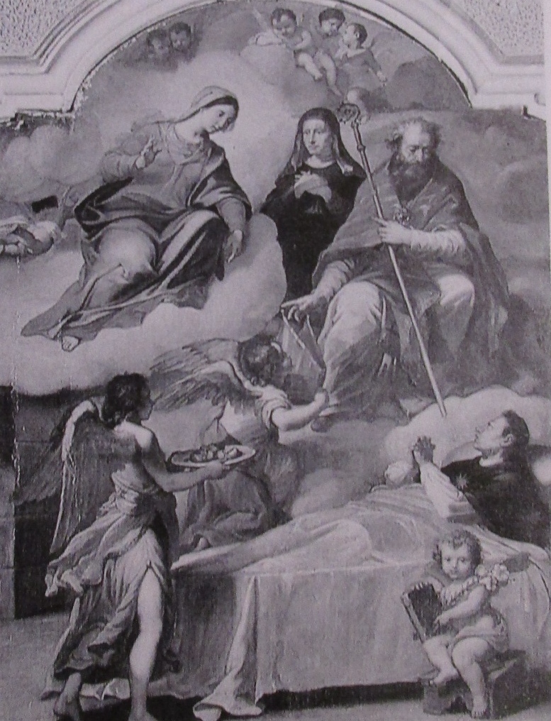 Agostino e la Vergine appaiono in visione a san Nicola da Tolentino infermo