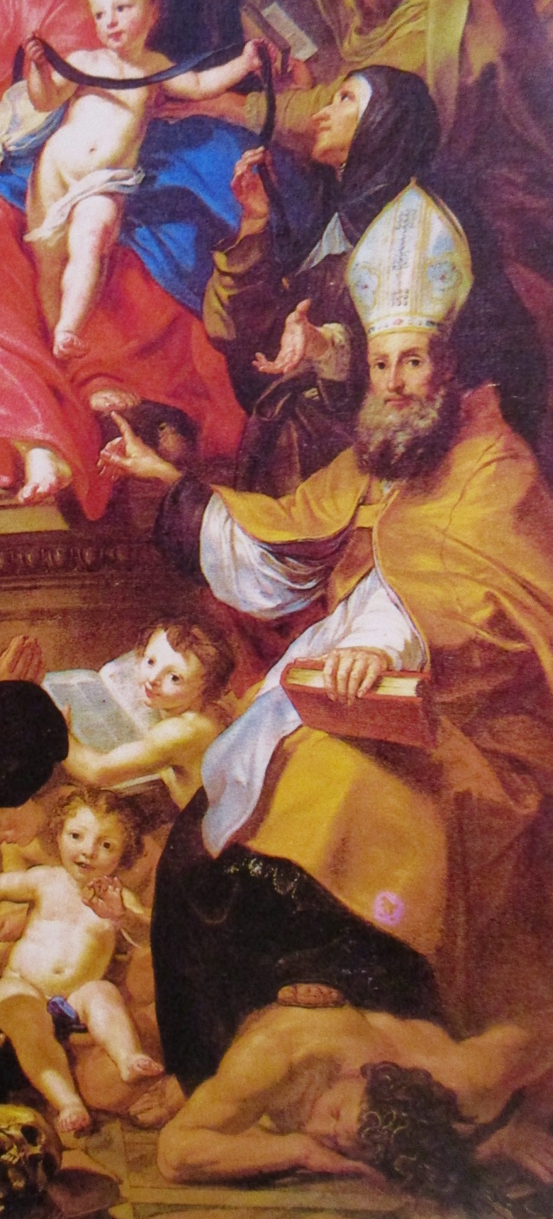 Madonna della Cintura: particolare di Monica e Agostino, che schiaccia l'eresia