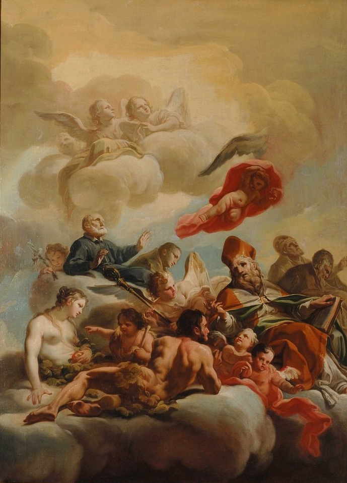 Agostino, Adamo ed Eva e i santi Filippo Neri, Silvestro e un vescovo