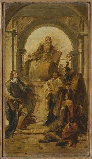 Sant'Agostino, Luigi di Francia, San Giovanni Evangelista e un vescovo
