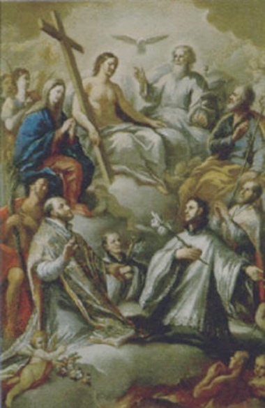 La Trinit in gloria con la Madonna, San Giuseppe, San Giovanni Battista, Sant'Ignazio di Loyola, San Francesco Saverio e Sant'Agostino