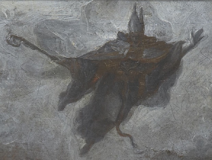 particolare del miracolo delle locuste a Toledo con l'immagine di Agostino che appare in cielo