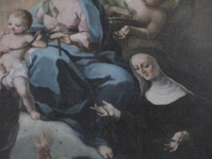 Particolare della figura di Monica nella tela della Madonna della cintura con Agostino e Monica a Naro, chiesa di sant'Agostino