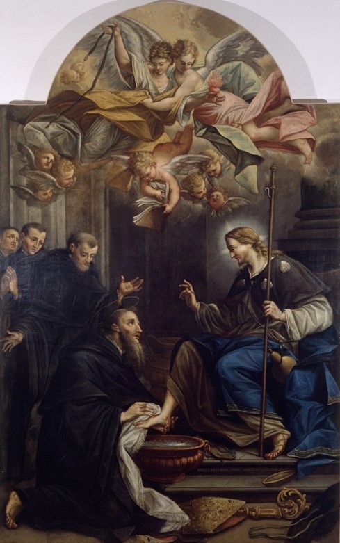 Sant'Agostino lava i piedi del Cristo pellegrino di Filippo Ricci
