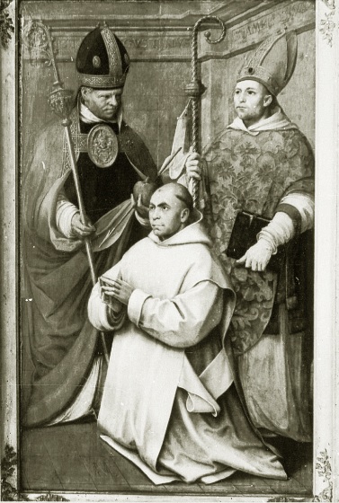 Agostino e Ambrogio con un donatore