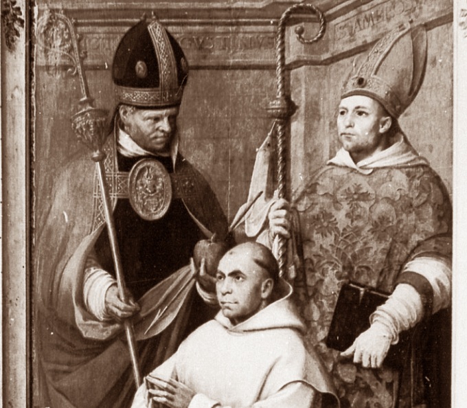 Agostino e Ambrogio con un donatore
