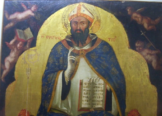 Particolare di Sant'Agostino che consegna la regola al priore degli eremitani e all'abate dei lateranensi