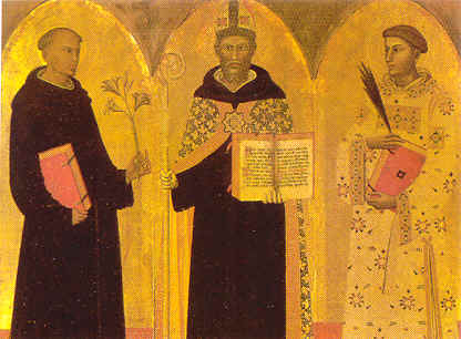 San Nicola, santo Stefano e sant'Agostino che presenta la Regola