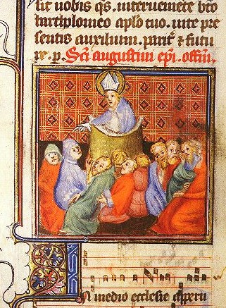 Predica pubblicamente, dal Messale Romano I.II.17 (1350-1400) a Madrid, Escorial