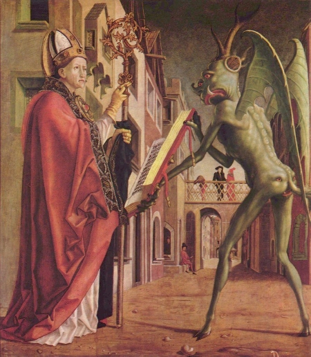 Il diavolo e il libro dei vizi, tavola di Michael Pacher
