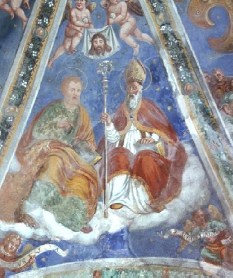 Agostino e S. Marco evangelista in un affresco di Baschenis