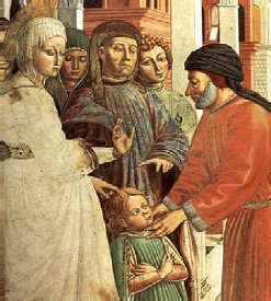 Agostino va a scuola a Tagaste accompagnato dai genitori: affresco di Benozzo Gozzoli a San Gimignano