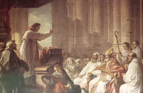 Immagine che raffigura la Predicazione di Agostino a Cartagine: opera di Carl Van Loo aux Invalides a Parigi
