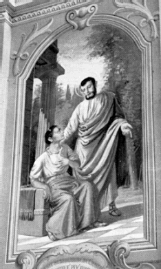 Agostino e l'amico Alipio a Cassiciaco: dipinto di Fiorentino Vilasco nella cappella di S. Agostino nella chiesa parrocchiale di Cassago
