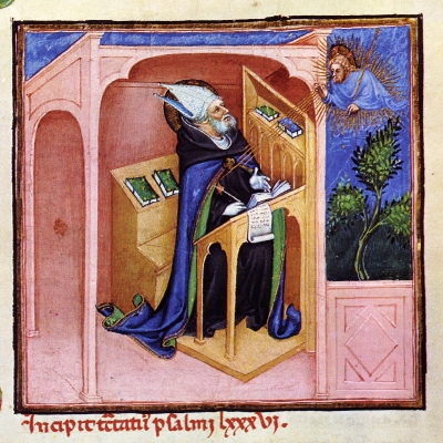 Agostino allo scrittoio: miniatura del XV secolo