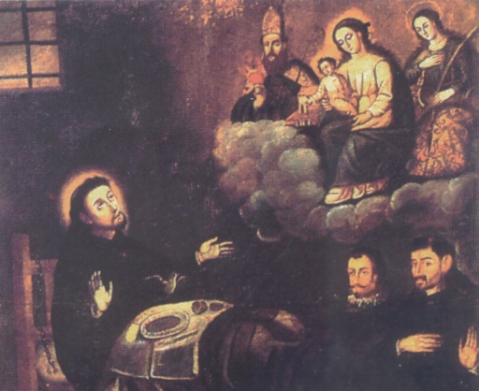 Anonimo: il miracolo delle pernici e l'apparizione della Vergine. Dipinto conservato a Bogot, Chiesa di sant'Agostino