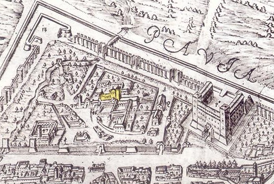 Il complesso di san Pietro in Ciel d'Oro nella mappa Ballada della met del XVII secolo
