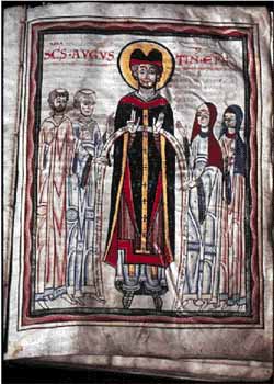 lezionario agostiniano con imamgine di sant'Agostino fra monaci e monache
