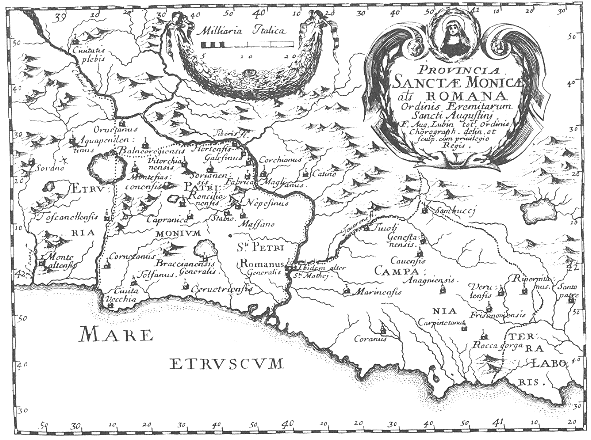 Stampa di Lubin: mappa dei conventi agostiniani della Provincia romana