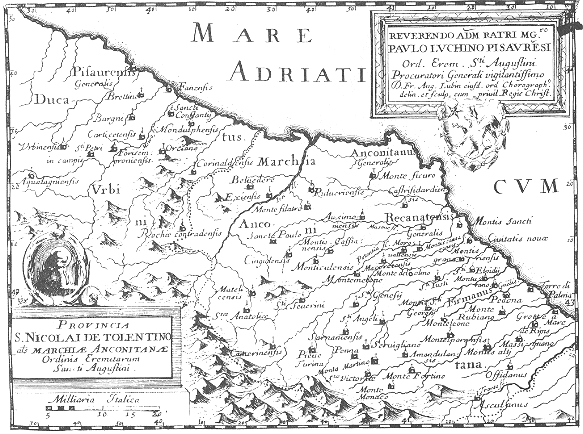 Stampa di Lubin: mappa dei conventi agostiniani nella Provincia della Marca Anconetana