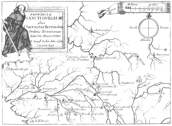 Stampa di Lubin: mappa dei conventi agostiniani della Provincia Bituricense