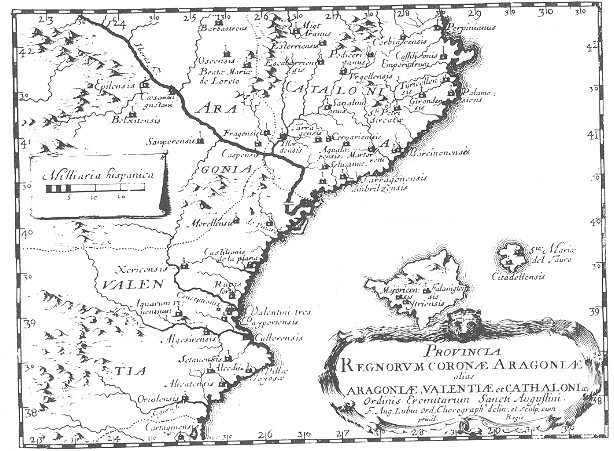 Stampa di Lubin: mappa dei conventi agostiniani mella Provincia di Aragona
