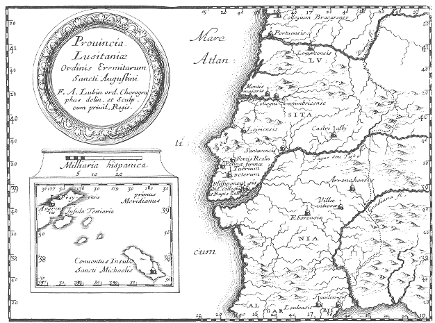 Stampa di Lubin: mappa dei conventi agostiniani in Portogallo