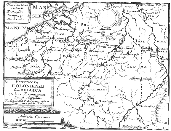 Stampa di Lubin: mappa dei conventi agostiniani in Belgio