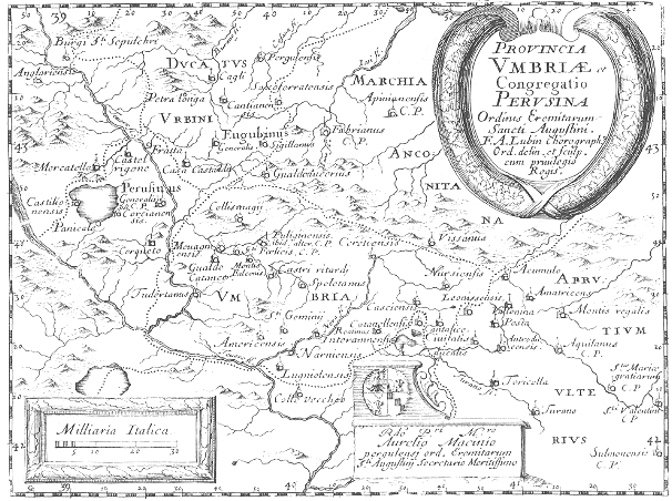 Stampa di Lubin: mappa dei conventi agostiniani in Umbria