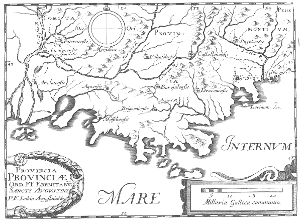 Stampa di Lubin: mappa dei conventi agostiniani nella Provincia di Provenza