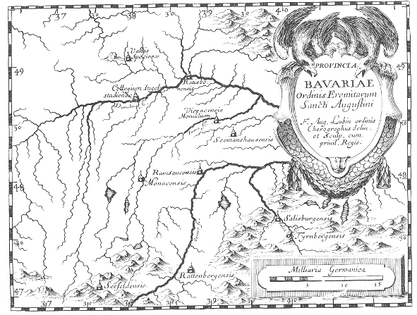 Stampa di Lubin: mappa dei conventi agostiniani in Baviera