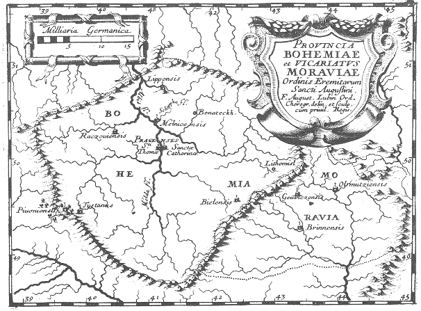 Stampa di Lubin: mappa dei conventi agostiniani in Boemia e Moravia