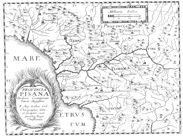 Stampa di Lubin: mappa dei conventi agostiniani in Provincia di Pisa