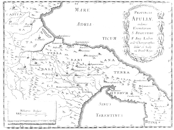 Stampa di Lubin: mappa dei conventi agostiniani in Puglia