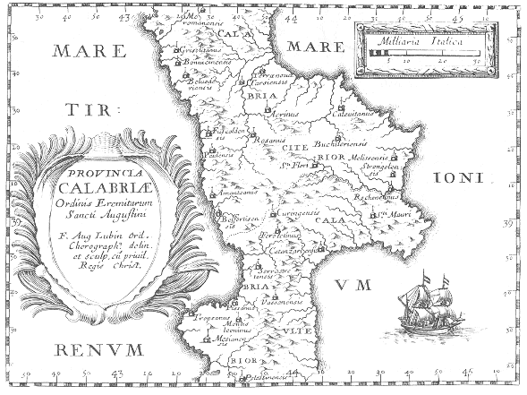 Stampa di Lubin: mappa dei conventi agostiniani in Calabria
