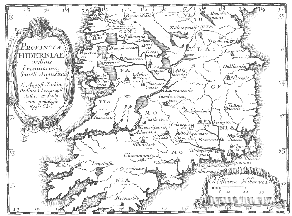 Stampa di Lubin: mappa dei conventi agostiniani in Irlanda