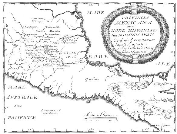 Stampa di Lubin: mappa dei conventi agostiniani in Messico